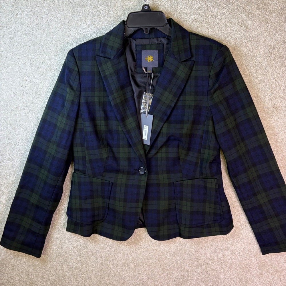 Outback Red Blazer Women Large Blue Green Black Watch Plaid One Button Lined NEW
